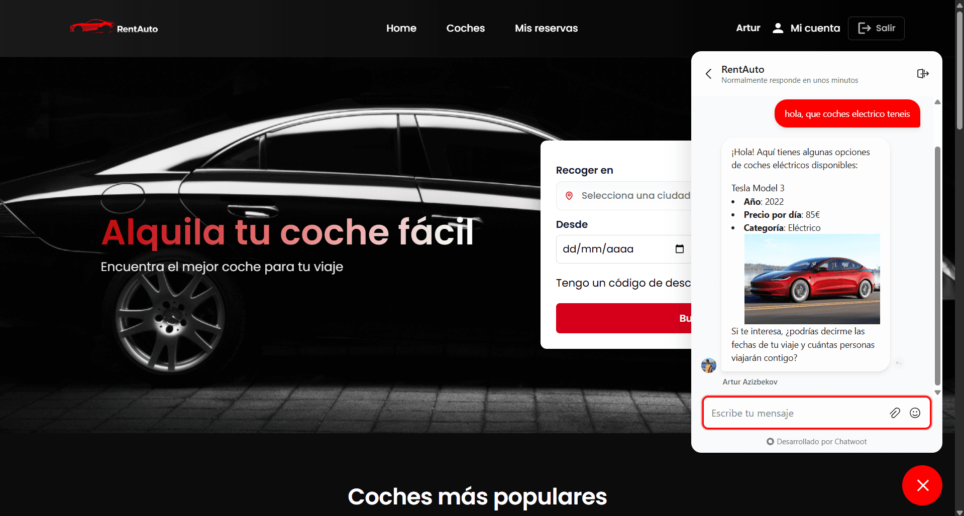RentAuto embedded AI chat assistant